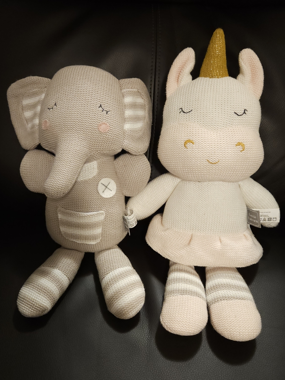 Living Textiles Co. Kenzie Unicorn and Theodore Elephant, Knit Plush Set !!